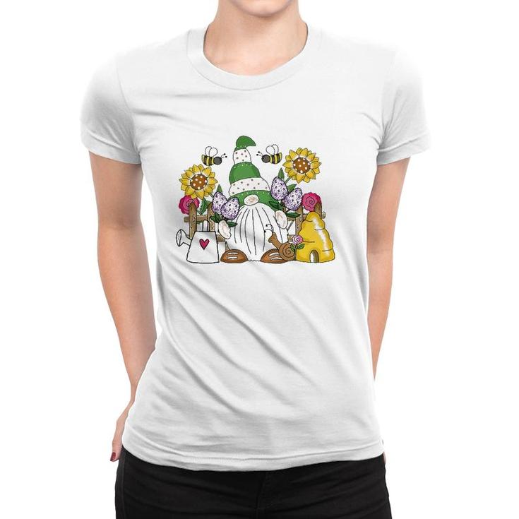 Cute Flower Garden Gnome With Bees And Flowers Gift Gardener Women T-shirt