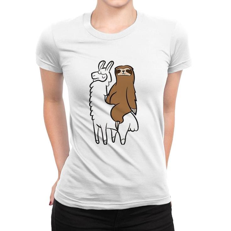 Cute Sloth Riding On Llama Love Llama And Sloths Women T-shirt