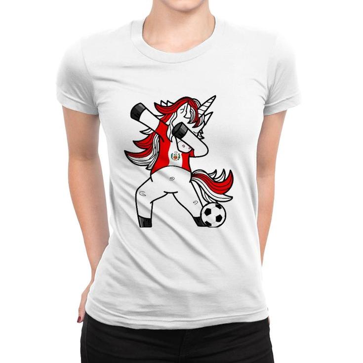 Dabbing Soccer Unicorn Peru Peruvians Football Women T-shirt