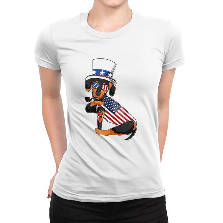 Dachshund Dog Merica 4Th Of July Usa American Flag Men Women  Women T-shirt