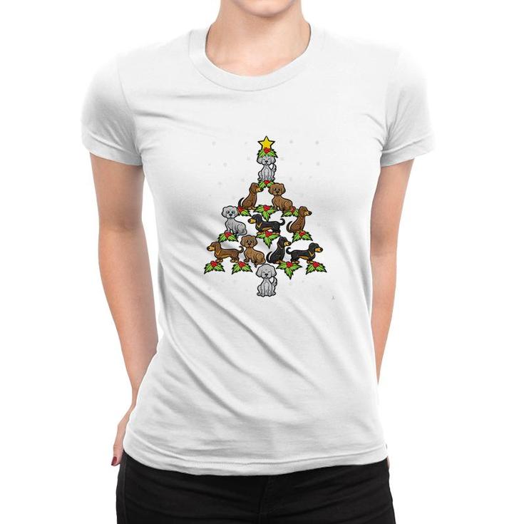 Dog Christmas Tree Holly Mistletoe Star Birth Jesus Savior Women T-shirt