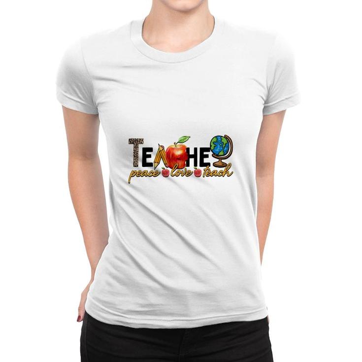 Earth Teacher Peacee Love Teach Great Apple Women T-shirt