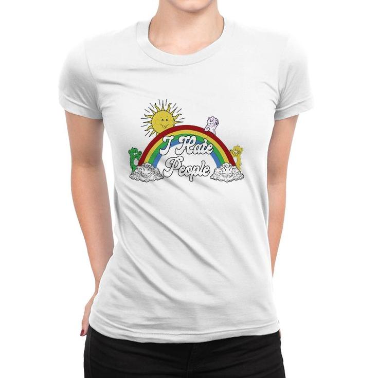 Funny Bear & Rainbow I Hate People Women T-shirt
