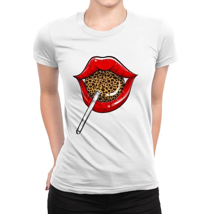 Funny Red Lip Leopard Print Gift Cheetah Lolly Men Women Women T-shirt