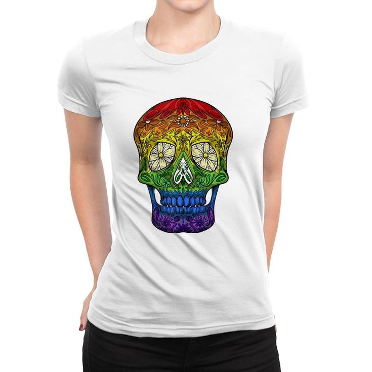 Funny Sugar Skull Gift For Men Women Cool Lgbt Pride Flag  Women T-shirt