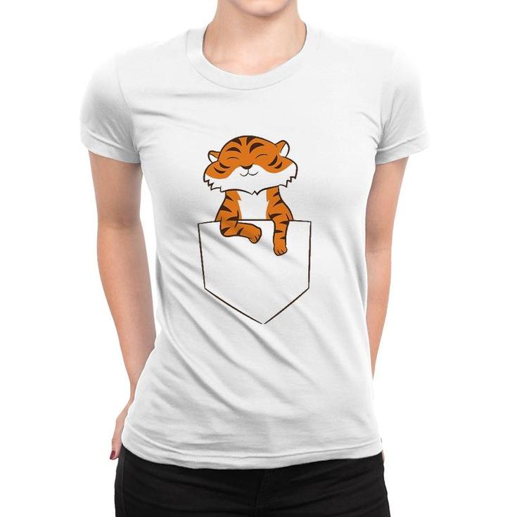 Funny Tiger In Pocket Kids Love Tigers Lion In Pocket Women T-shirt