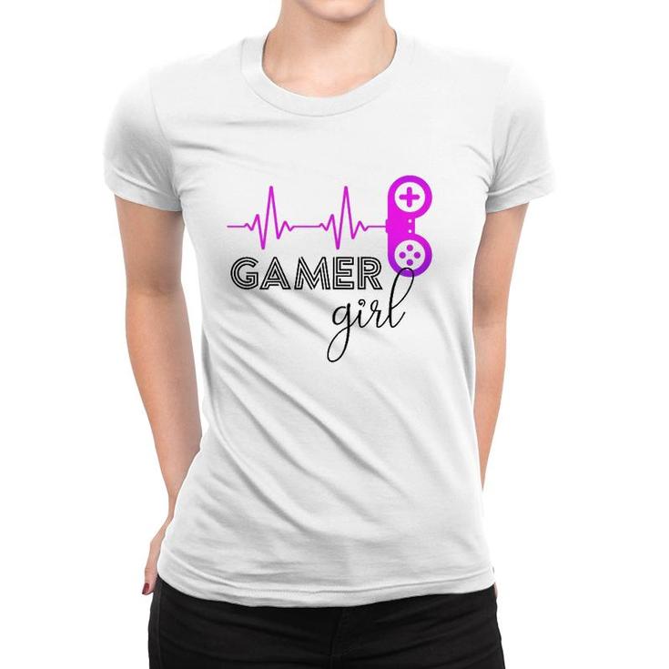 Gamer Girl Heartbeat Gamer For Girl Video Game Lovers Cute Women T-shirt