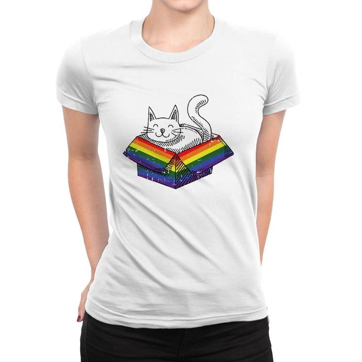 Gay Cat Pride Rainbow Cute Kitten Kitty Proud Lgbt Q Ally Women T-shirt