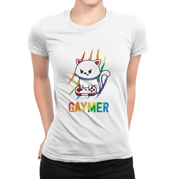 Gaymer Lgbt Cat Pride  Rainbow Video Game Lovers Gift  Women T-shirt