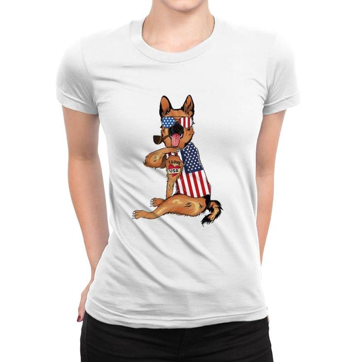 German Shepherd Dog Merica 4Th Of July Usa American Flag Men Women T-shirt