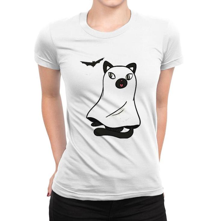 Ghost Cat Kitty Kitten Halloween Women T-shirt