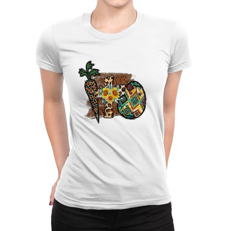 Happy Easter Graphic  Womens Leopard Carrot Egg Cross Women T-shirt