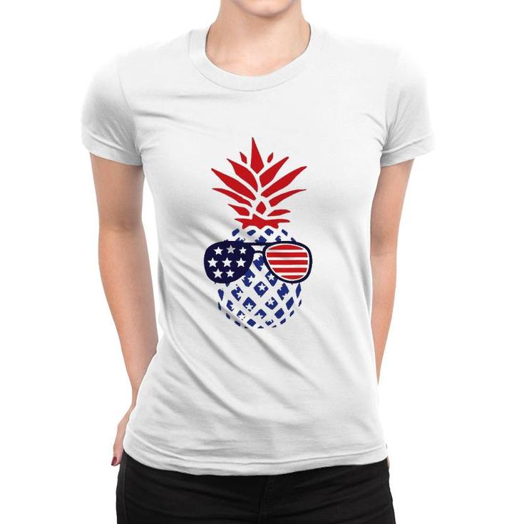 Hawaiian Pineapple American Flag Sunglasses 4Th Of July Women T-shirt