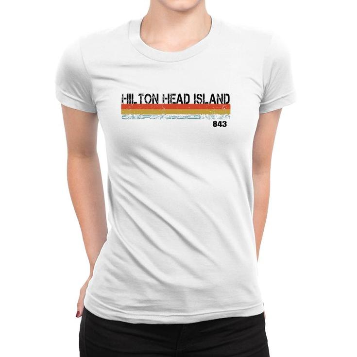 Hilton Head Island Sc Area Code 843 Vintage Stripes Women T-shirt
