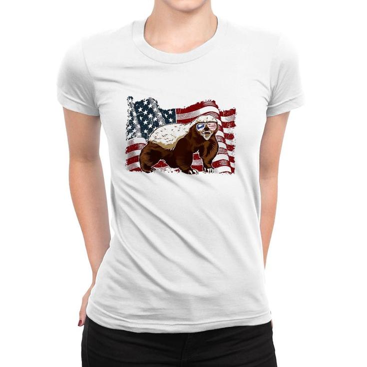 Honey Badger American Flag 4Th July Animals Men Women Kids Women T-shirt