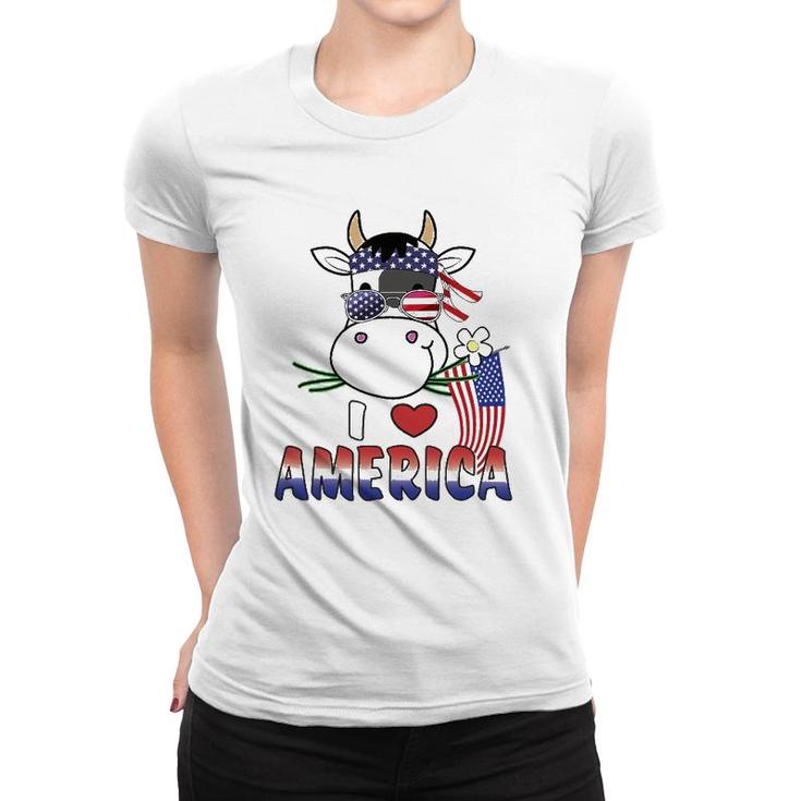 I Love America 4Th Of July Usa Patriotic Cow Lover Kids Women T-shirt