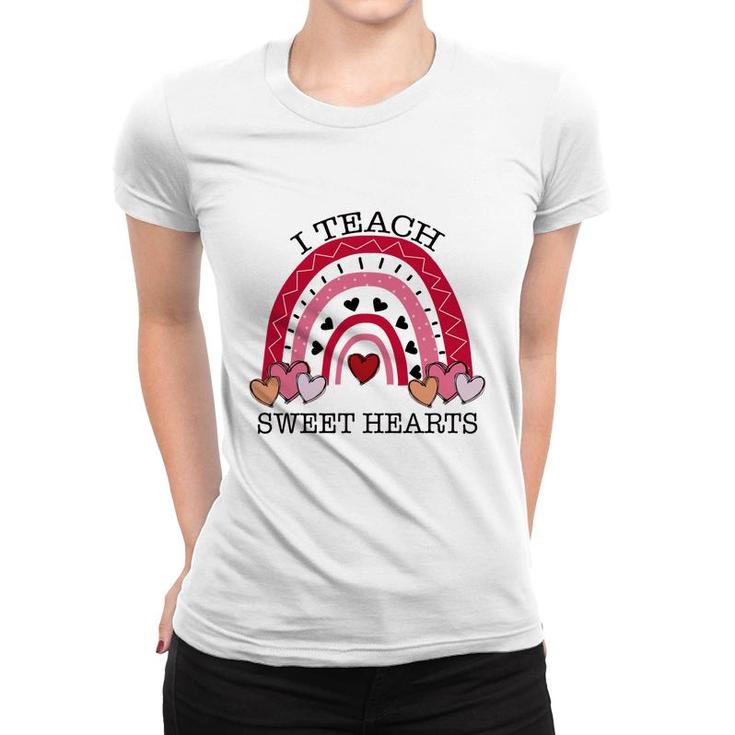 I Teach Sweet Hearts Teacher Rainbow Red Women T-shirt