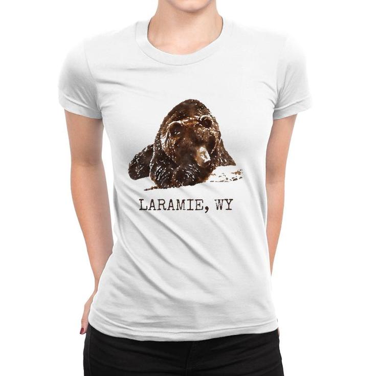 Laramie Wy Brown Grizzly Bear In Snow Wyoming Gift Women T-shirt
