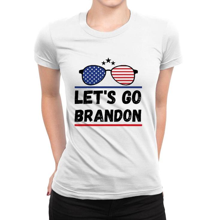 Lets Go Brandon Joe Biden Chant Impeach Biden Costume American Flag Sunglasses Women T-shirt