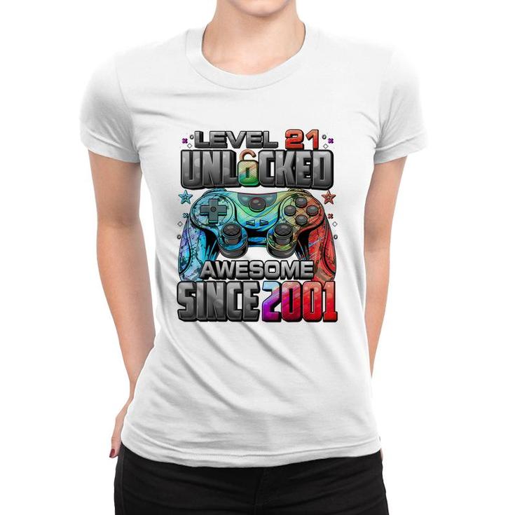 Level 21 Unlocked Awesome Since 2001 21St Birthday Gaming  Women T-shirt