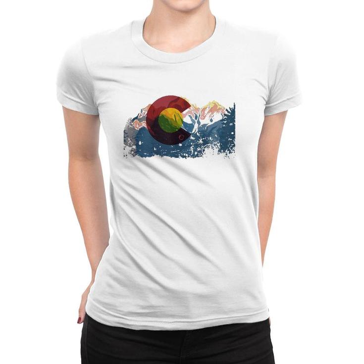 Love Vintage Colorado Flag Mountains Gift Design Idea  Women T-shirt