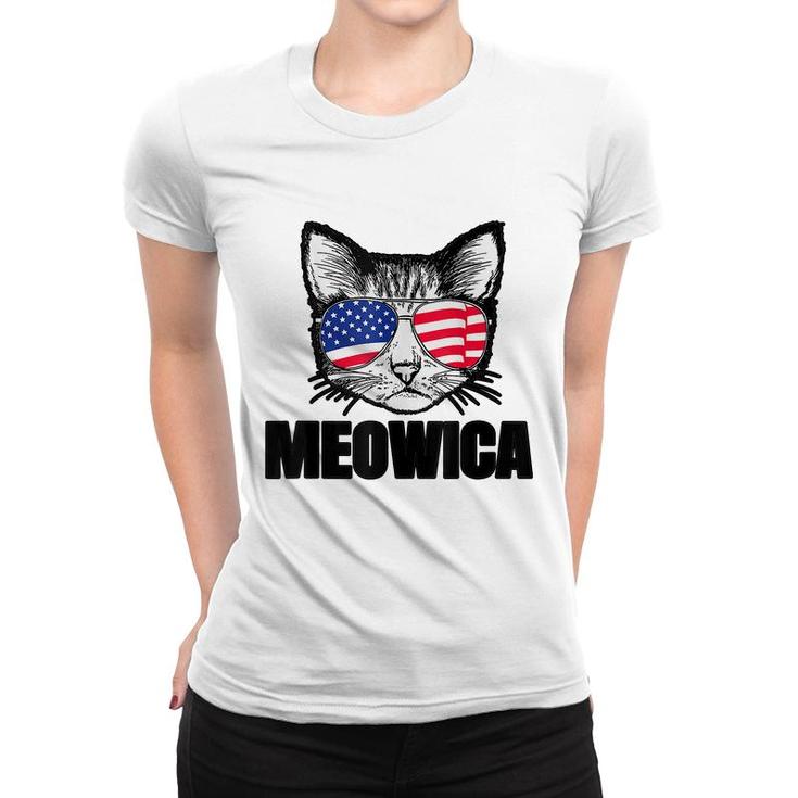 Meowica Patriotic Cat 4Th Of July  American Flag Graphics  Women T-shirt