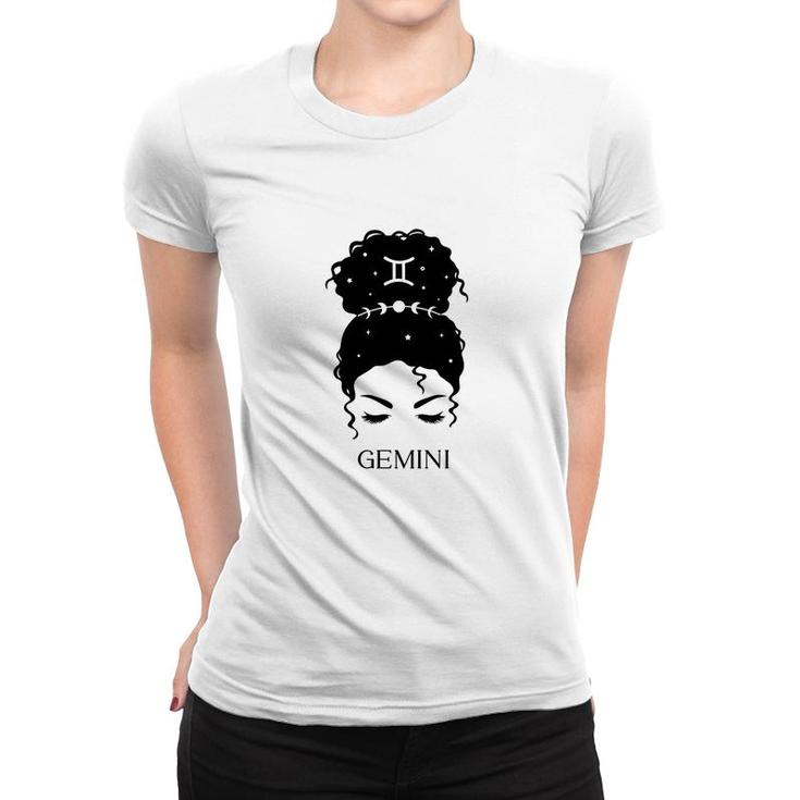 Messy Bun Zodiac Astrology Gemini Girl Birthday Women T-shirt