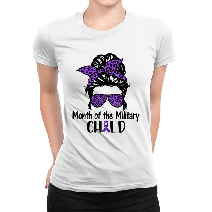 Month Of The Military Kids Child Messybun Leopard Sunglasses  Women T-shirt