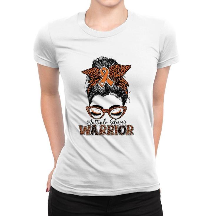 Multiple Sclerosis Ms Warrior Messy Bun Leopard Women T-shirt