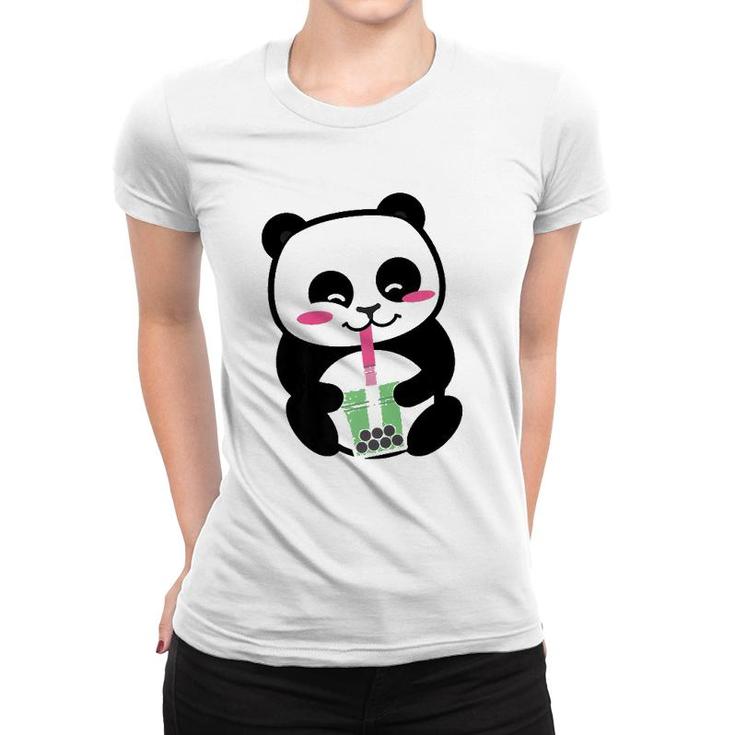 Panda Sipping Bubble Tea Cute Animal Inspired Anime  Women T-shirt