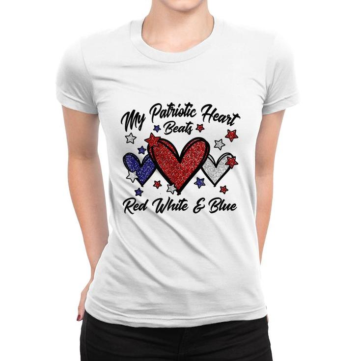 Patriotic 4Th Of July Hearts For Women Red White And Blue  Women T-shirt