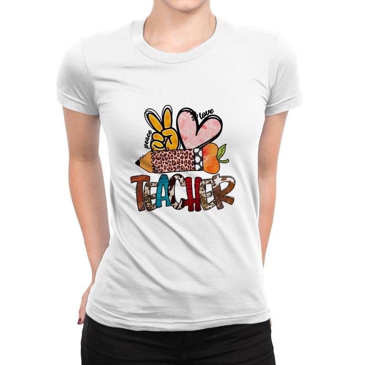 Peace Love Teacher Leopard Funny Gift Ideas Women T-shirt