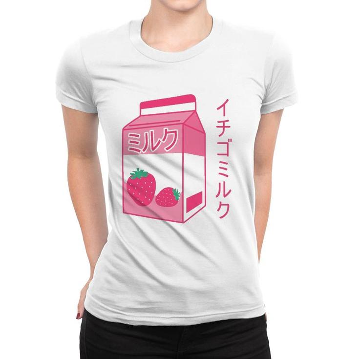 Pink Strawberry Milk Japanese Kawaii Retro 90S Anime Women T-shirt