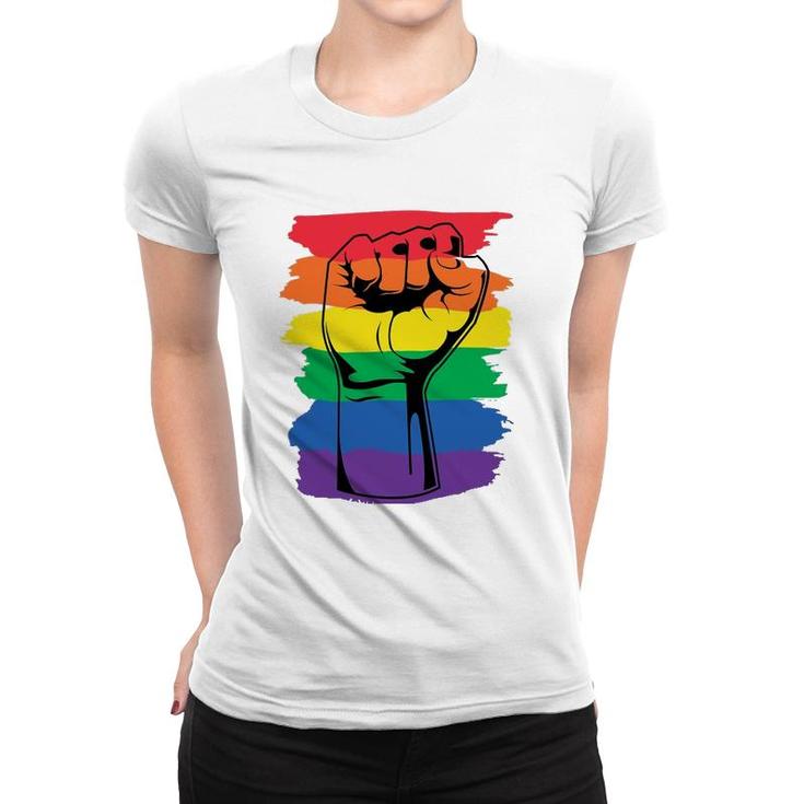 Pride Month Merch Lgbt Rainbow Fist Lgbtq Gay Pride Women T-shirt