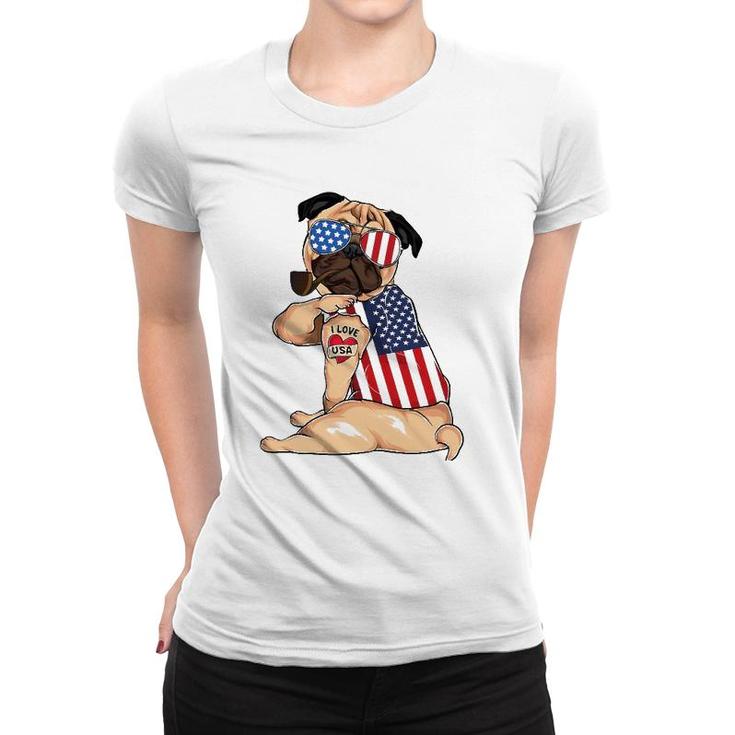 Pug Dog Merica 4Th Of July Usa American Flag Men Women Women T-shirt