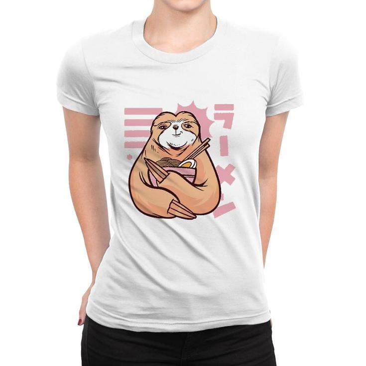 Ramen Noodles Sloth 90S Kawaii Anime Girl Japanese Aesthetic  Women T-shirt