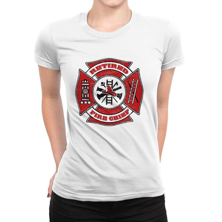 Retired Fire Chief Retirement Gift Red Maltese Cross Women T-shirt