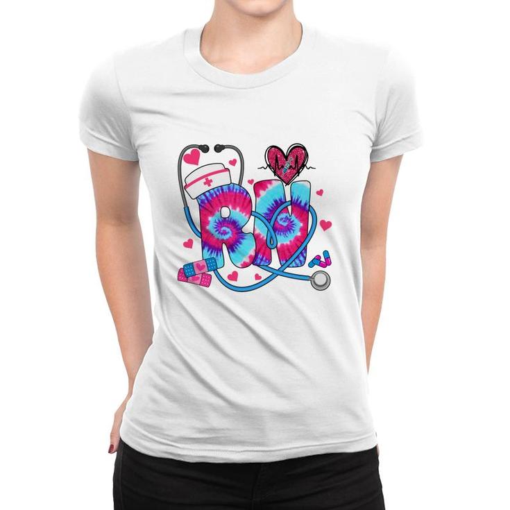 Rn Nurse Heart Tie Dye Color Nurse Life New 2022 Women T-shirt