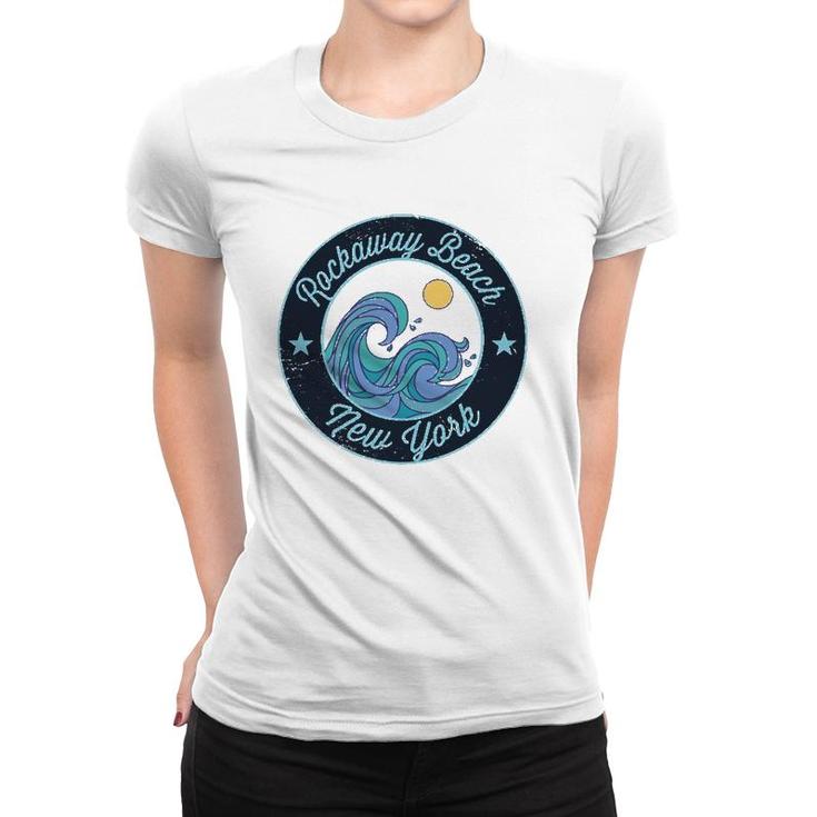 Rockaway Beach Ny New York Souvenir Nautical Surfer Graphic  Women T-shirt