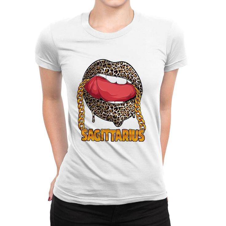 Sagittarius Girl Juicy Lips Leopard Print Astrology Zodiac Women T-shirt