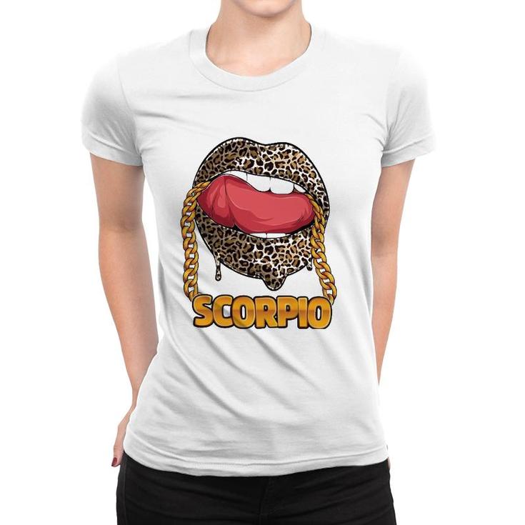 Scorpio Girl Juicy Lips Leopard Print Astrology Zodiac Sign Women T-shirt