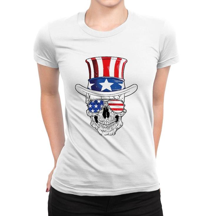 Skull 4Th Of July Uncle Sam Men Usa American Flag Sunglasses  Women T-shirt