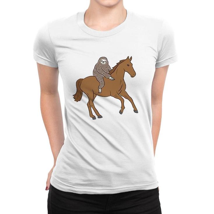 Sloth On Horse Funny Sloth Rides Horse Sloths Lover Women T-shirt