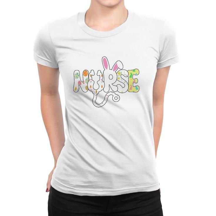 Stethoscope Scrub Nurse Life Easter Day Cute Bunny With Eggs Women T-shirt