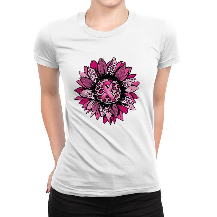 Sunflower Pink Leopard Breast Cancer Awareness Month Warrior Women T-shirt