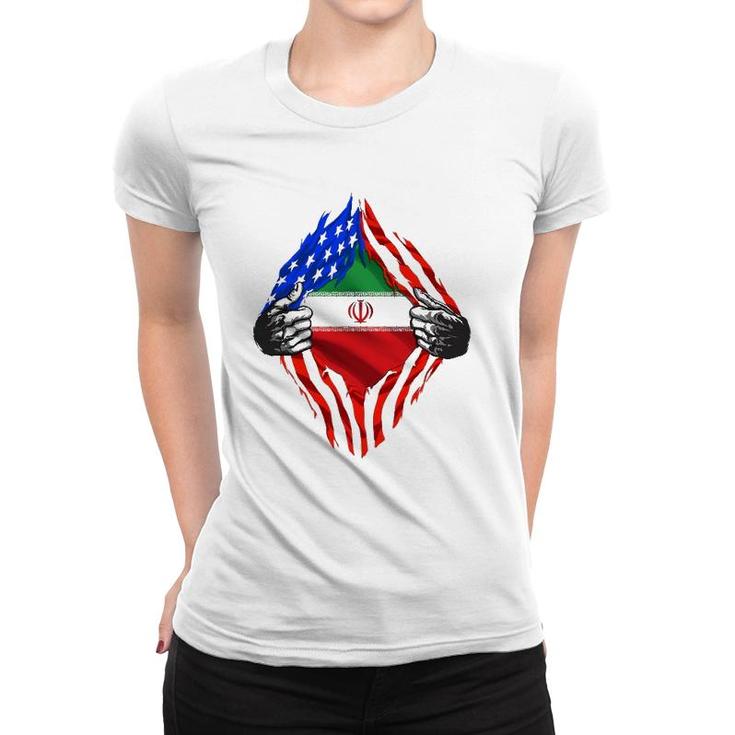 Super Iranian Heritage Iran Roots Usa Flag Women T-shirt