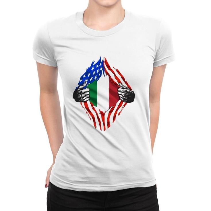 Super Italian Heritage Proud Italy Roots Usa Flag  Women T-shirt
