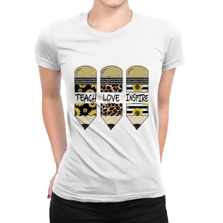 Teach Inspire Love Pencil Leopard Sunflower Teacher Life  Women T-shirt