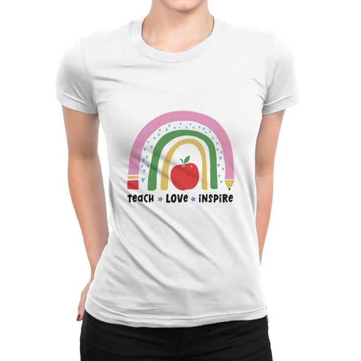 Teacher Rainbow Teach Love Inspire Apple Women T-shirt