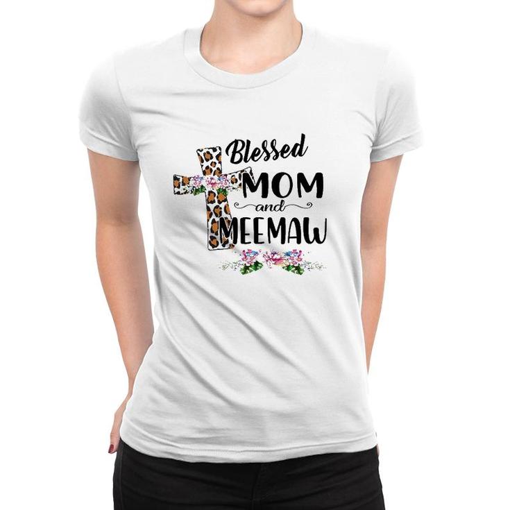 Womens Blessed To Be Called Mom And Meemaw Floral Mothers Day Women T-shirt